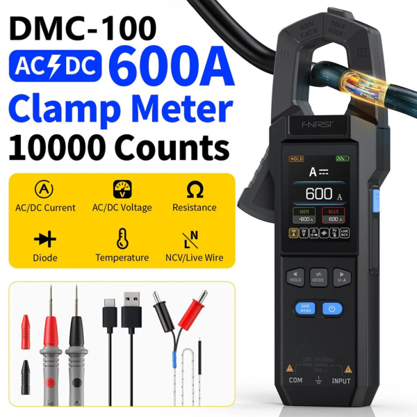 Фото - FNIRSI DMC-100 струмові (токові) кліщі / мультметр, 750V 600A AC/DC, True RMS