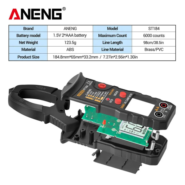Фото - Струмові (токові) кліщі Aneng ST184 450V AC/DC Voltage, 600A AC Current, NCV, мультиметр, LCD з підсвіткою, True RMS