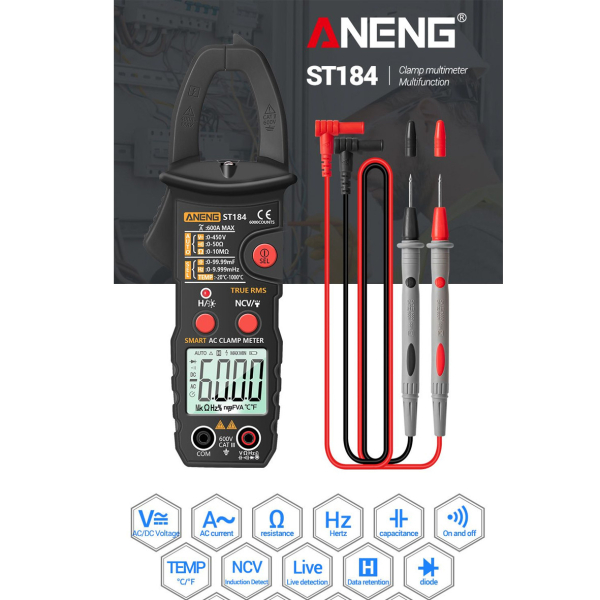 Фото - Струмові (токові) кліщі Aneng ST184 450V AC/DC Voltage, 600A AC Current, NCV, мультиметр, LCD з підсвіткою, True RMS