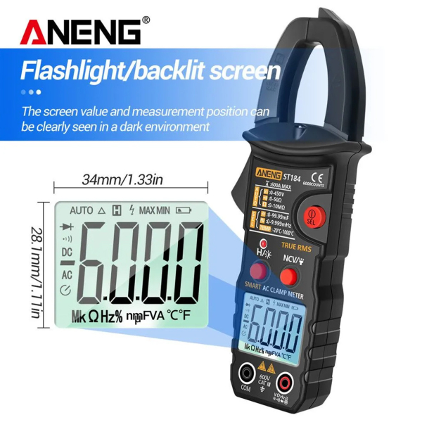 Фото - Струмові (токові) кліщі Aneng ST184 450V AC/DC Voltage, 600A AC Current, NCV, мультиметр, LCD з підсвіткою, True RMS