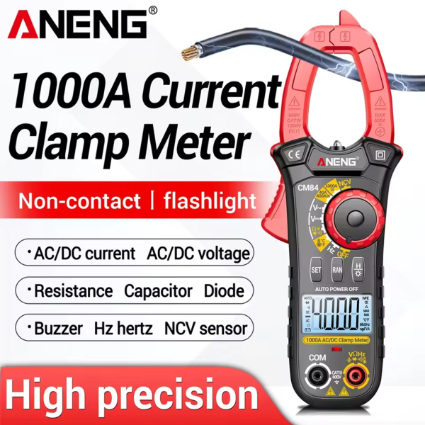 Фото - Струмові (токові) кліщі Aneng CM84 600V AC/DC Voltage, 1000A AC/DC Current, NCV, мультиметр, LCD з підсвіткою