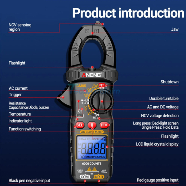 Фото - Струмові (токові) кліщі Aneng CM85 600V AC/DC Voltage, 600A AC Current, NCV, мультиметр, LCD з підсвіткою