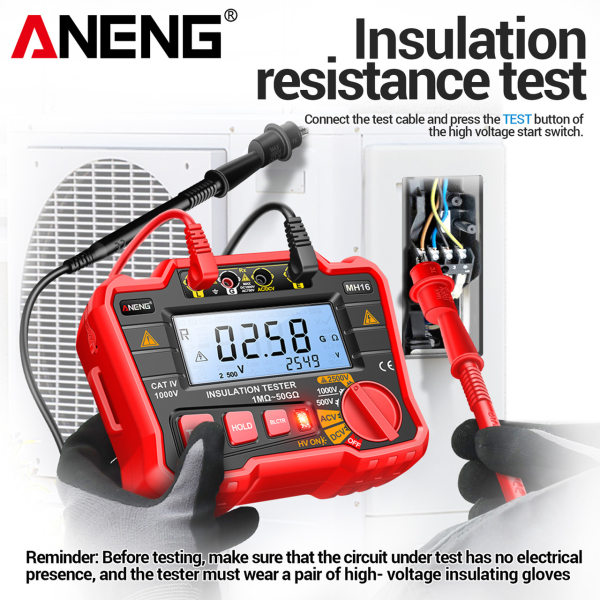 Фото - Тестер опору ізоляції Aneng MH16 750V AC/ 1000V DC Voltage, тест 500-2500V / 1МОм - 50ГОм, опір 0Ом - 50ГОм, LCD