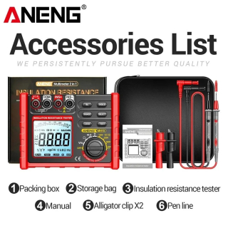Фото - Тестер опору ізоляції Aneng MH15 750V AC/ 1000V DC Voltage, тест 100-1000V / 0,1МОм - 2000МОм, опір 0Ом - 60МОм, LCD з підсвіткою