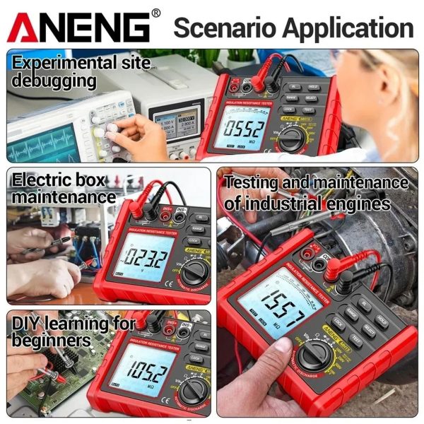 Фото - Тестер опору ізоляції Aneng MH15 750V AC/ 1000V DC Voltage, тест 100-1000V / 0,1МОм - 2000МОм, опір 0Ом - 60МОм, LCD з підсвіткою