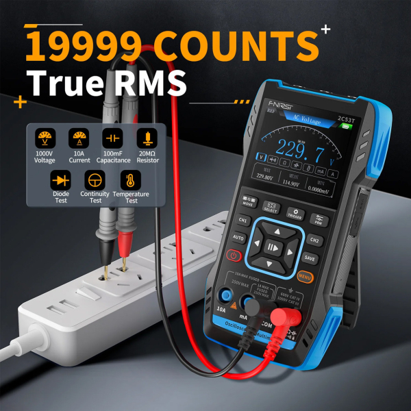 Фото - FNIRSI 2C53T standart, 2щупи (цифровий мультиметр / портативний осцилограф 50 МГц*2 / генератор сигналів / 9999 Count Smart