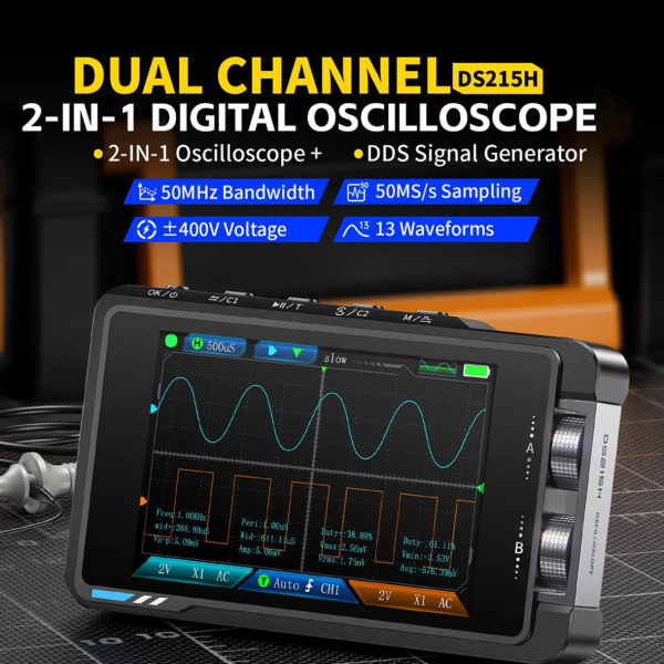 Фото - FNIRSI DS215H, 2 щупи, 50MHz*2 осцилограф / генератор сигналів, стандартна комплектація