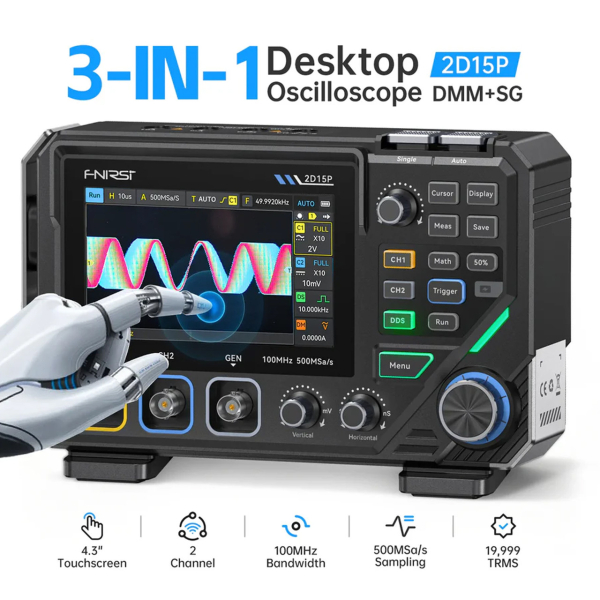 Фото - FNIRSI 2D15P, 2щупи (цифровий мультиметр / портативний осцилограф 100 МГц*2 / генератор сигналів / smart професійний тестер), розш