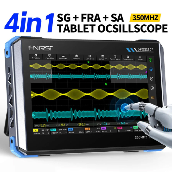Фото - FNIRSI DPOS350P 4-в-1, 2 щупи, 350MHz*2 планшетний осцилограф / генератор сигналів / аналізатор спектру / аналізатор частотної хар
