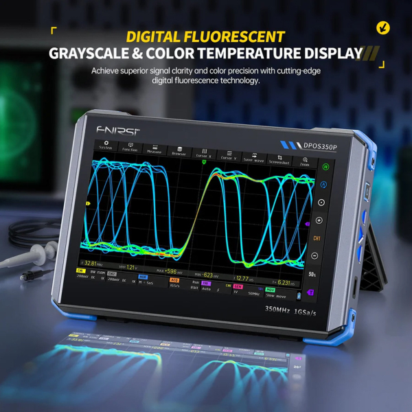 Фото - FNIRSI DPOS350P 4-в-1, 2 щупи, 350MHz*2 планшетний осцилограф / генератор сигналів / аналізатор спектру / аналізатор частотної хар