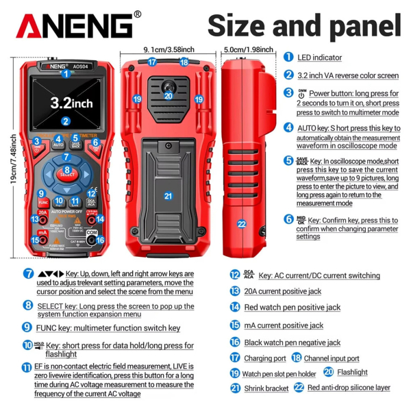 Фото - Aneng AOS04, цифровий мультиметр / портативний осцилограф 10 МГц, 750V AC/ 1000V DC Voltage, 20A AC/DC Current, NCV, Smart