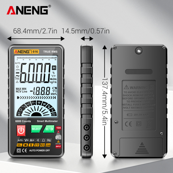 Фото - Мультиметр Aneng 616 600V AC/DC Voltage, 10A AC/DC Current, NCV, LCD з підсвіткою, True RMS, Smart