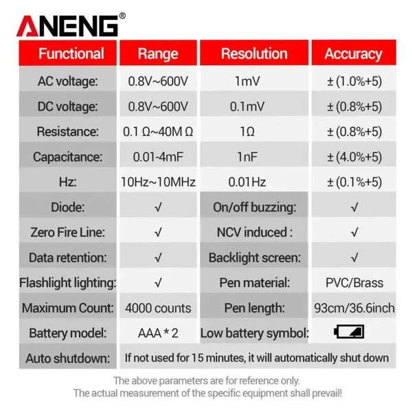 Фото - Мультиметр Aneng A3006 600V AC/DC Voltage, NCV, LCD з підсвіткою, Smart