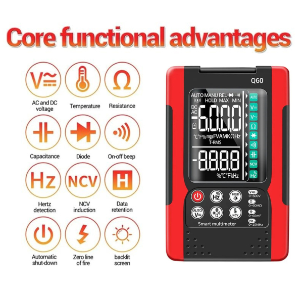 Фото - Мультиметр Aneng Q60 750V AC/ 600V DC Voltage, NCV, LCD з підсвіткою, True RMS, Smart, голосове управління