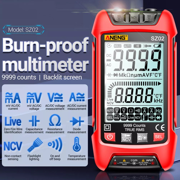 Фото - Мультиметр Aneng SZ02 1000V AC/DC Voltage, 10A AC/DC Current, NCV, LCD з підсвіткою, True RMS, Smart