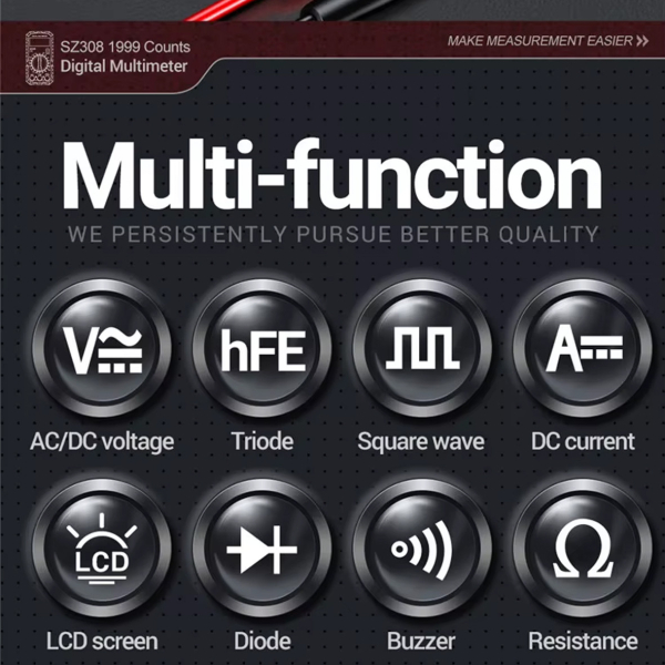 Фото - Мультиметр Aneng SZ308 750V AC/1000V DC Voltage, 10A DC Current, NCV, LCD з підсвіткою
