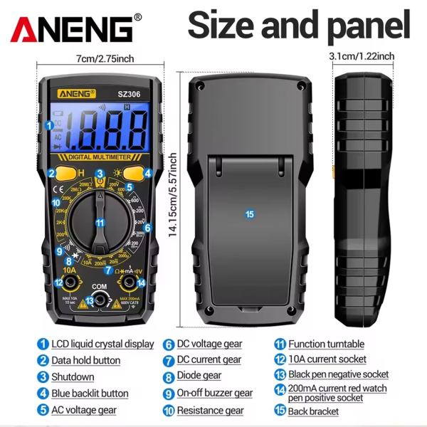 Фото - Мультиметр Aneng SZ306 600V AC/DC Voltage, 10A DC Current, LCD з підсвіткою