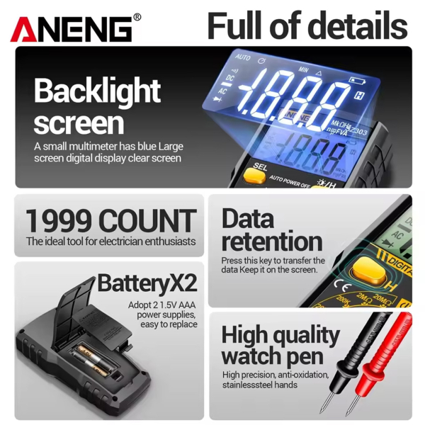 Фото - Мультиметр Aneng SZ306 600V AC/DC Voltage, 10A DC Current, LCD з підсвіткою