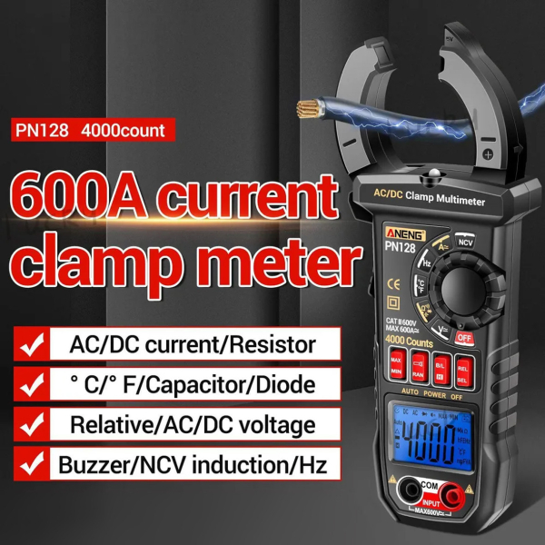 Фото - Струмові (токові) кліщі Aneng PN128 600V AC/DC Voltage, 600A AC/DC Current, NCV, мультиметр, LCD з підсвіткою