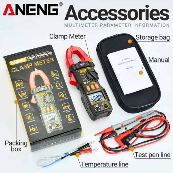 Фото - Струмові (токові) кліщі Aneng PN108 600V AC/DC Voltage, 600A AC/DC Current, NCV, мультиметр, LCD з підсвіткою, 2 батарейки ААА (в