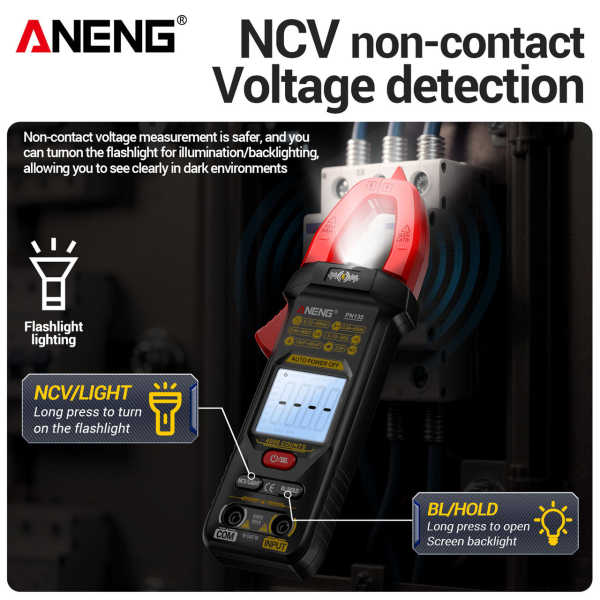 Фото - Струмові (токові) кліщі Aneng PN135 600V AC/DC Voltage, 600A AC Current, NCV, мультиметр, LCD з підсвіткою, 2 батарейки ААА (в ком