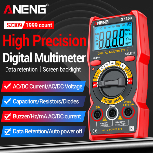 Фото - Мультиметр Aneng SZ309 600V AC/DC Voltage, 10A AC/DC Current, LCD з підсвіткою, TRUE RMS, 2 батарейки ААА (в комплекті не пост.)