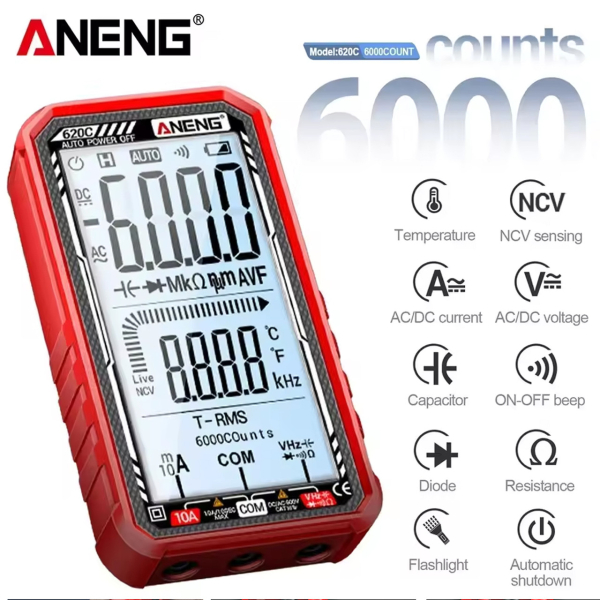 Фото - Мультиметр Aneng 620C 600V AC/DC Voltage, 10A AC/DC Current, NCV, LCD з підсвіткою, True RMS, Smart, літієвий аукумулятор