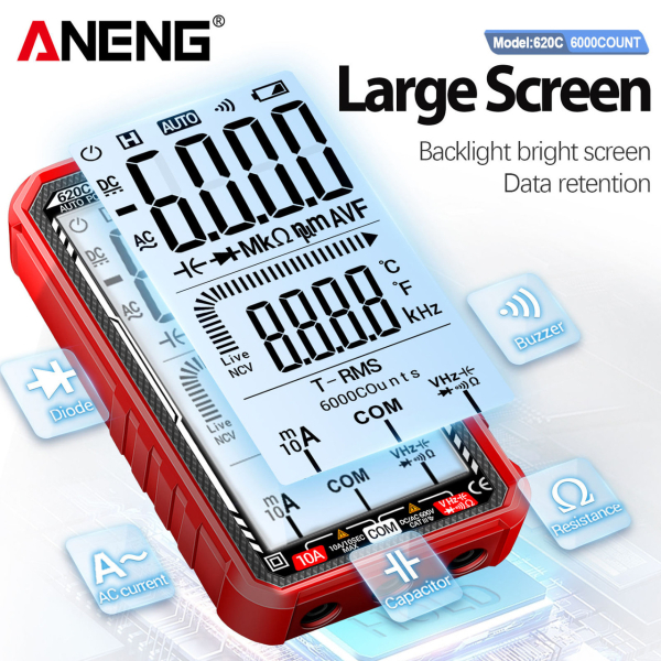 Фото - Мультиметр Aneng 620C 600V AC/DC Voltage, 10A AC/DC Current, NCV, LCD з підсвіткою, True RMS, Smart, літієвий аукумулятор