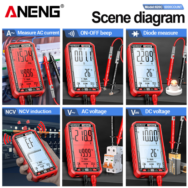 Фото - Мультиметр Aneng 620C 600V AC/DC Voltage, 10A AC/DC Current, NCV, LCD з підсвіткою, True RMS, Smart, літієвий аукумулятор