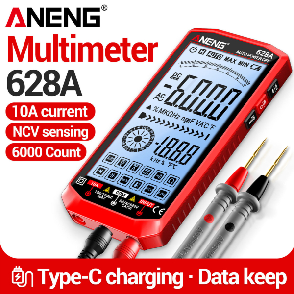 Фото - Мультиметр Aneng 628A 750V AC / 1000V DC Voltage, 10A AC/DC Current, NCV, LCD з підсвіткою, Smart, літієвий акумулятор