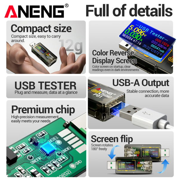 Фото - USB-тестер ANENG P01 з кольоровим інверсним екраном (VA)