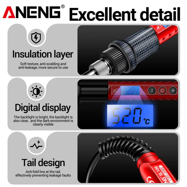 Фото - Електричний паяльник ANENG SL06 (60W), комплект 11 предметів, цифровий дисплей та терморегулятор